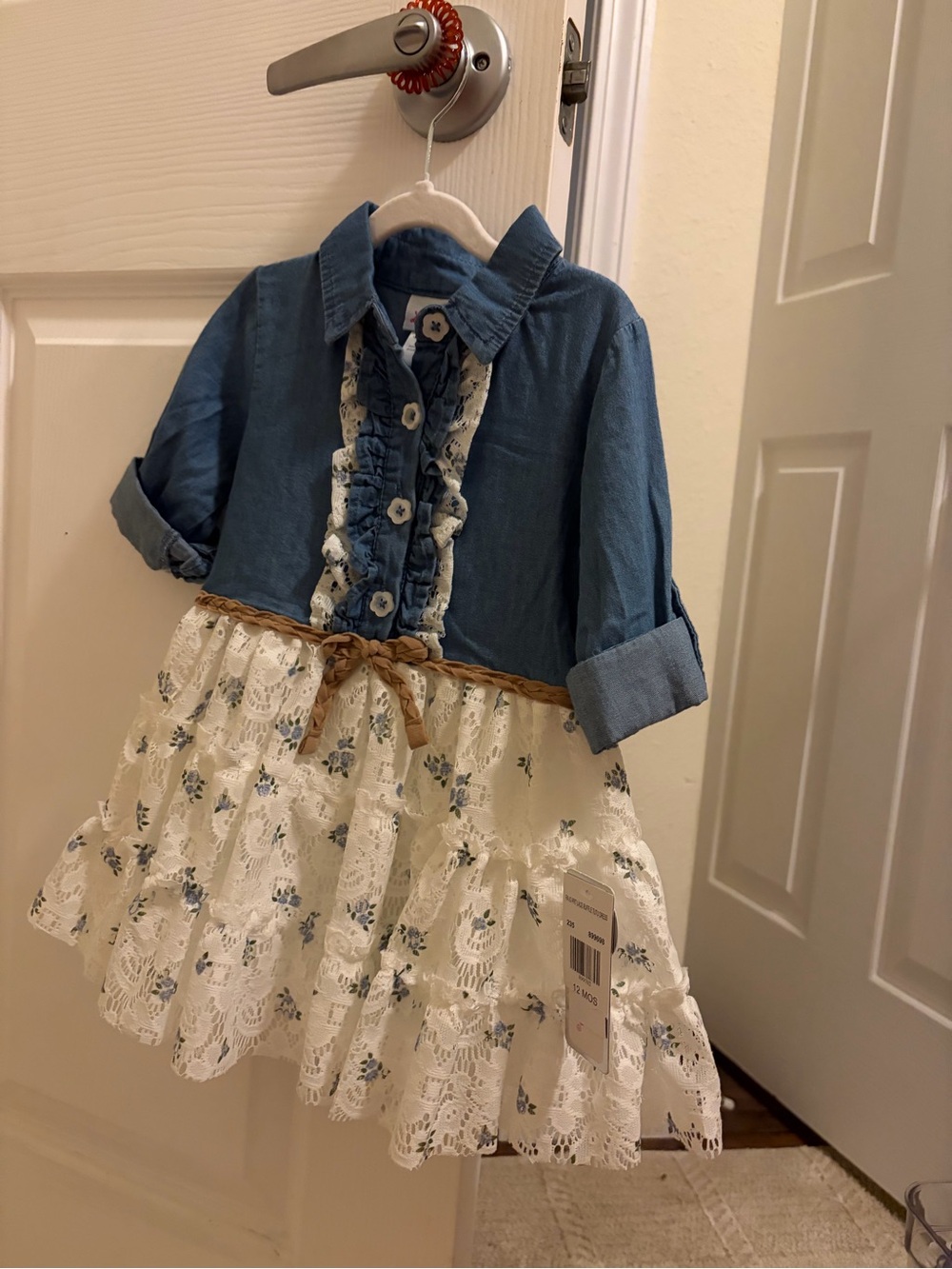 Denim-Style Blue Jean Ivory Lace Dress